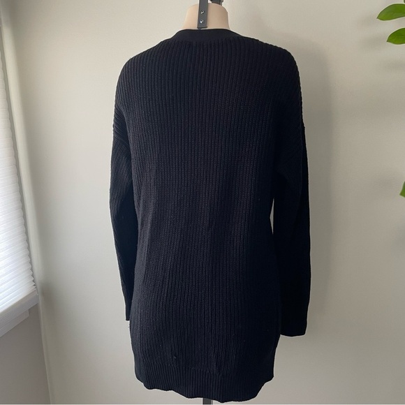 Guess Lace Up Long Knit Sweater Longline Black Vneck Boho Bohemian Size XL - Picture 2 of 6